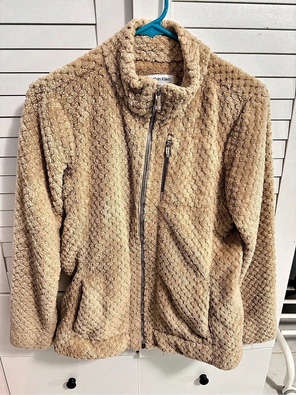Calvin Klein Sherpa Fleece Full Zip Jacket Brown Size Small/Petite